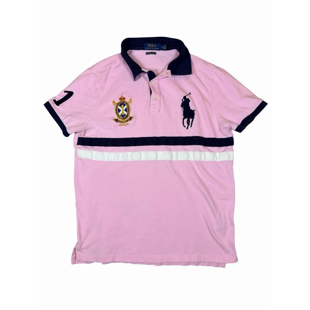 Polo Ralph Lauren Custom Slim Fit Polo Shirt Women's M Pink Big Pony Rugby USA